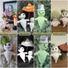 Montage photo de différents fantômes crochetés, réalisés par les testeuses du patron de Gaspard le fantôme.