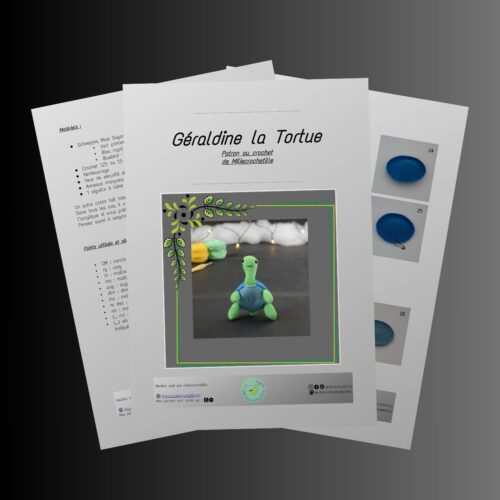 Montage photo montrant plusieurs pages du patron de Géraldine la tortue