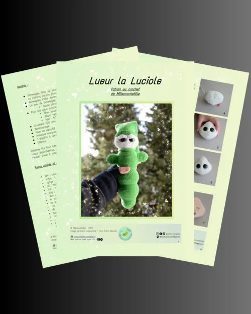 Montage photo montrant plusieurs pages du patron de Lueur la luciole