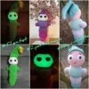 Montage photo de différentes lucioles crochetées, réalisées par les testeuses du patron de Lueur la luciole.